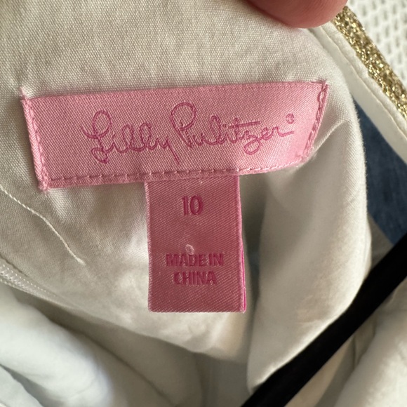 Lilly Pulitzer Aveline Shift Dress in white with gold embroidery - Picture 5 of 5